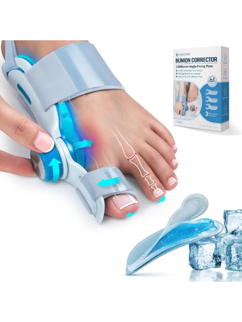 Bunion Corrector with Cold Compress Pad - Adjustable Hammer Toe Relief Splint